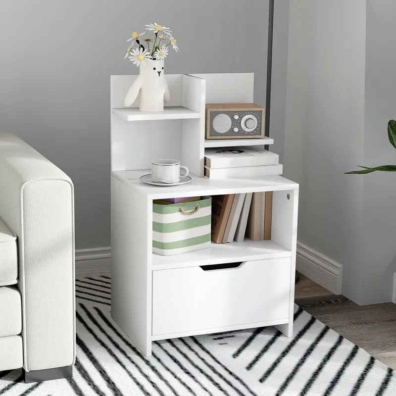 Mesita de Noche Mesilla de Noche Moderna con Cajón y Estantes de Almacenamiento para Salón Dormitorio 45x35x73cm... - Ogal.Es