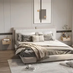 Set de 2 Mesitas de Noche de Pared Mesillas Flotantes con 1 Cajón para Dormitorio Habitación 40x30x19,5 cm Natural - Ogal.Es