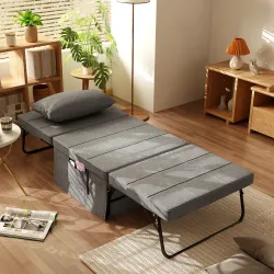 Sillón Cama Tapizado en Lino con Respaldo Ajustable de 5 Niveles Almohada Acolchada 75x80x74 cm Gris - Ogal.Es