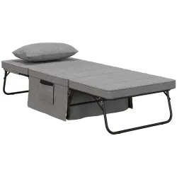 Sillón Cama Tapizado en Lino con Respaldo Ajustable de 5 Niveles Almohada Acolchada 75x80x74 cm Gris - Ogal.Es