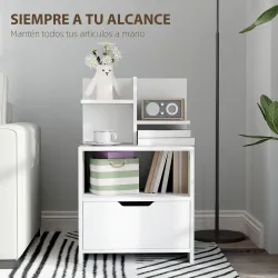 Mesita de Noche Mesilla de Noche Moderna con Cajón y Estantes de Almacenamiento para Salón Dormitorio 45x35x73cm... - Ogal.Es