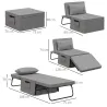 Sillón Cama Tapizado en Lino con Respaldo Ajustable de 5 Niveles Almohada Acolchada 75x80x74 cm Gris - Ogal.Es
