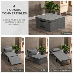 Sillón Cama Tapizado en Lino con Respaldo Ajustable de 5 Niveles Almohada Acolchada 75x80x74 cm Gris - Ogal.Es