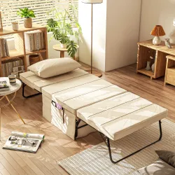 Sillón Cama Tapizado en Lino con Respaldo Ajustable de 5 Niveles Almohada Acolchada 75x80x74 cm Crema - Ogal.Es