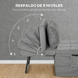 Sillón Cama Tapizado en Lino con Respaldo Ajustable de 5 Niveles Almohada Acolchada 75x80x74 cm Gris - Ogal.Es