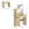 Tocador de Maquillaje con Taburete Espejo 4 Cajones 4 Compartimientos Estilo Moderno 80x38x143 cm Natural - Ogal.Es