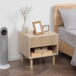 Mesita de Noche Mesilla de Noche con Cajón y Estante Abierto Estilo Moderno para Dormitorio 47x47x50 cm Madera N... - Ogal.Es