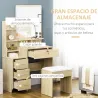 Tocador de Maquillaje con Taburete Espejo 4 Cajones 4 Compartimientos Estilo Moderno 80x38x143 cm Natural - Ogal.Es