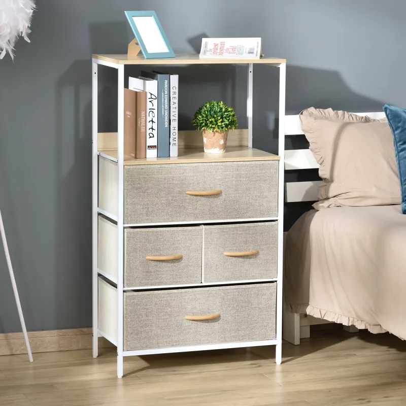 Cómoda Mueble de Almacenamiento cómoda 4 cajones Extraíbles 1 estante 58x29x103 cm Gris Blanco - Ogal.Es