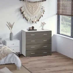 Cómoda con 4 Cajones Moderna Cajonera para Salón para Dormitorio Pasillo 76x35x72 cm Gris y Blanco - Ogal.Es