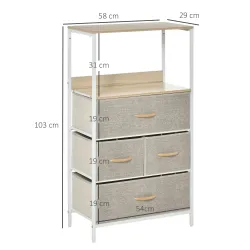 Cómoda Mueble de Almacenamiento cómoda 4 cajones Extraíbles 1 estante 58x29x103 cm Gris Blanco - Ogal.Es