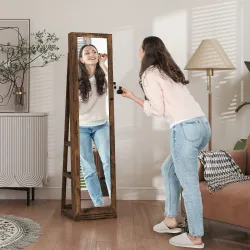 Espejo Joyero Giratorio 360° Armario para Joyas con Cerradura y Espejo Pequeño Incorporado 38x38x160 cm Marrón R... - Ogal.Es