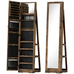 Espejo Joyero Giratorio 360° Armario para Joyas con Cerradura y Espejo Pequeño Incorporado 38x38x160 cm Marrón R... - Ogal.Es