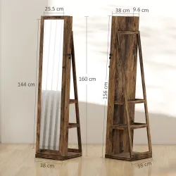 Espejo Joyero Giratorio 360° Armario para Joyas con Cerradura y Espejo Pequeño Incorporado 38x38x160 cm Marrón R... - Ogal.Es