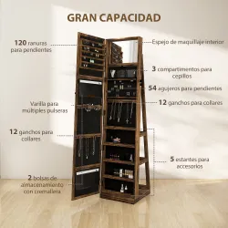 Espejo Joyero Giratorio 360° Armario para Joyas con Cerradura y Espejo Pequeño Incorporado 38x38x160 cm Marrón R... - Ogal.Es