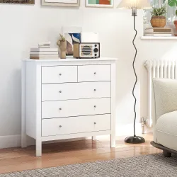 Cómoda con 5 Cajones con Patas Elevadas Cajonera para Salón Oficina Estilo Moderno 79x39,5x80,5 cm Blanco - Ogal.Es