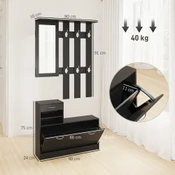 Conjunto de Recibidor de Entrada con Espejo Perchero y Zapatero Muebles de Recibidor de 2 Piezas con 6 Ganchos N... - Ogal.Es