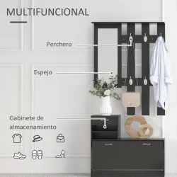 Conjunto de Recibidor de Entrada con Espejo Perchero y Zapatero Muebles de Recibidor de 2 Piezas con 6 Ganchos N... - Ogal.Es
