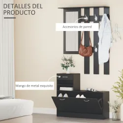 Conjunto de Recibidor de Entrada con Espejo Perchero y Zapatero Muebles de Recibidor de 2 Piezas con 6 Ganchos N... - Ogal.Es
