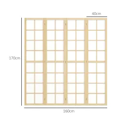 Biombo de 4 Paneles Plegable con Marco de Madera 160x170 cm para Dormitorio Oficina Salón Natural - Ogal.Es