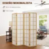 Biombo de 4 Paneles Plegable con Marco de Madera 160x170 cm para Dormitorio Oficina Salón Natural - Ogal.Es