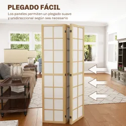 Biombo de 4 Paneles Plegable con Marco de Madera 160x170 cm para Dormitorio Oficina Salón Natural - Ogal.Es
