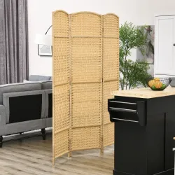Separador de Ambientes de 3 Paneles Biombo Plegable 135x180 cm Pantalla de Privacidad de Polipropileno Natural - Ogal.Es