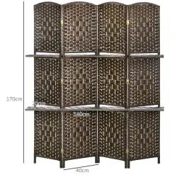 Biombo Separador de Ambientes 4 Paneles 160x170 cm con 2 Estantes de Exhibición Pantalla de Privacidad Plegable ... - Ogal.Es