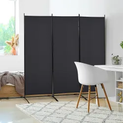 Biombo Separador de Ambientes de 3 Paneles 253x50x182 cm Divisor de Habitación Plegable con 6 Pies de Metal Negro - Ogal.Es