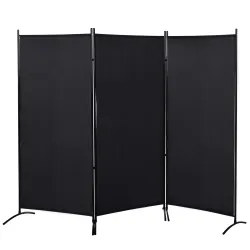 Biombo Separador de Ambientes de 3 Paneles 253x50x182 cm Divisor de Habitación Plegable con 6 Pies de Metal Negro - Ogal.Es