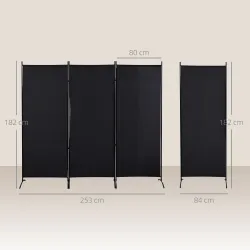 Biombo Separador de Ambientes de 3 Paneles 253x50x182 cm Divisor de Habitación Plegable con 6 Pies de Metal Negro - Ogal.Es