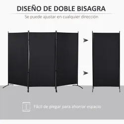 Biombo Separador de Ambientes de 3 Paneles 253x50x182 cm Divisor de Habitación Plegable con 6 Pies de Metal Negro - Ogal.Es