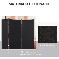 Biombo Separador de Ambientes de 3 Paneles 253x50x182 cm Divisor de Habitación Plegable con 6 Pies de Metal Negro - Ogal.Es
