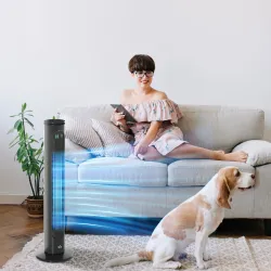 Ventilador de Torre Silencioso con Control Remoto 3 Velocidades 3 Modos Temporizador 10H Oscilación 70° Gris Oscuro - Ogal.Es