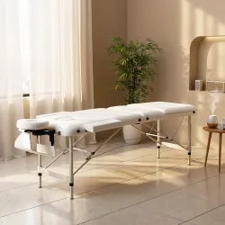 Camilla Masaje Plegable de Aluminio con Altura Ajustable 3 Zonas Reposacabezas Reposabrazos Blanco - Ogal.Es