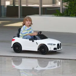 Coche de Batería para Niños 12V BMW M4 con Mando a Distancia Faros Bocina Música Velocidad 3-5 km/h Blanco - Ogal.Es