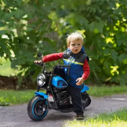 Moto Eléctrica para Niños de 18-36 Meses con Batería 6V Faro y Ruedas Auxiliares Desmontables Azul - Ogal.Es