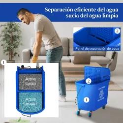 Cubo de Fregona con Ruedas 20 L Cubo de Fregar con Escurridor y Asa de Transporte para Doméstico y Comercial Azul - Ogal.Es