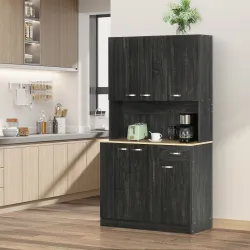 Alacena de Cocina con 1 Cajón 6 Puertas y Estantes Ajustable Estilo Moderno 101x39x180 cm Negro - Ogal.Es