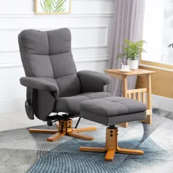 Sillón Relax Reclinable con Reposapiés 10 Puntos de Masaje Giratorio Mando a Distancia Bolsillo Lateral Gris Oscuro - Ogal.Es