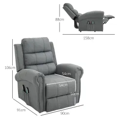 Sillón Relax Reclinable Eléctrico Levanta Personas con Masaje Vibratorio y Calor Control Remoto Gris - Ogal.Es
