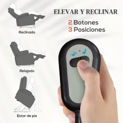 Sillón Relax Reclinable Eléctrico Levanta Personas con Masaje Vibratorio y Calor Control Remoto Gris - Ogal.Es