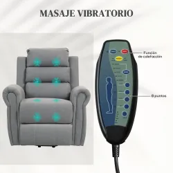 Sillón Relax Reclinable Eléctrico Levanta Personas con Masaje Vibratorio y Calor Control Remoto Gris - Ogal.Es