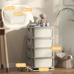 Torre de Almacenamiento Infantil con 4 Cajones para Niños de +3 Años con Bordes Redondeados y Asas 37x37x76 cm C... - Ogal.Es
