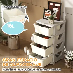 Torre de Almacenamiento Infantil con 4 Cajones para Niños de +3 Años con Bordes Redondeados y Asas 37x37x76 cm C... - Ogal.Es