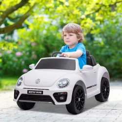 Coche eléctrico para niños VW Coccinelle, 3-5 km/h, con control remoto y música, Blanco - Ogal.Es