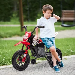 Moto Eléctrica para Niños de +3 Años con Batería 12V Música y Ruedas Auxiliares Carga 30 kg Rojo - Ogal.Es