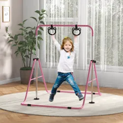 Barra de Gimnasia para Niños con Altura Ajustable en 5 Niveles y Anillos Entrenamiento de Gimnasia Plegable en C... - Ogal.Es