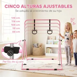 Barra de Gimnasia para Niños con Altura Ajustable en 5 Niveles y Anillos Entrenamiento de Gimnasia Plegable en C... - Ogal.Es
