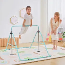 Barra de Gimnasia Artística Plegable Altura Ajustable Equipo de Gimnasia para Entrenamiento en Casa Verde - Ogal.Es